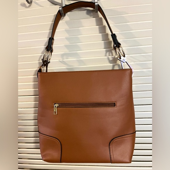 Gorgeous Chestnut Brown Vegan Leather Shoulder Tote Satchel NWOT - Picture 1 of 15